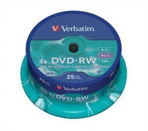 VERBATIM / DVD-RW lemez, jrarhat, 4,7GB, 4x, 25 db, hengeren, VERBATIM