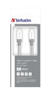VERBATIM / USB kbel, USB-C 3.1 - USB-C , 30 cm, VERBATIM, ezst