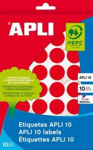 APLI / Etikett, 16 mm kr, kzzel rhat, sznes, APLI, piros, 432 etikett/csomag