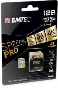 EMTEC / Memriakrtya, microSDXC, 128GB, UHS-I/U3/V30/A2, 100/95 MB/s, adapter, EMTEC 