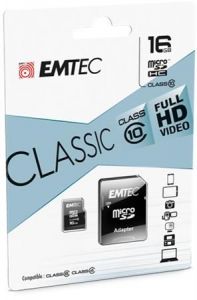 EMTEC / Memriakrtya, microSDHC, 16GB, CL10, 20/12 MB/s, adapter, EMTEC 