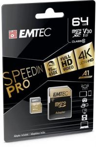 EMTEC / Memriakrtya, microSDXC, 64GB, UHS-I/U3/V30/A2, 100/95 MB/s, adapter, EMTEC 