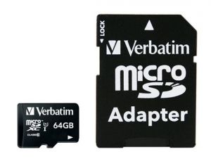 VERBATIM / Memriakrtya, microSDXC, 64GB, CL10/U1, 90/10 MB/s, adapter, VERBATIM 