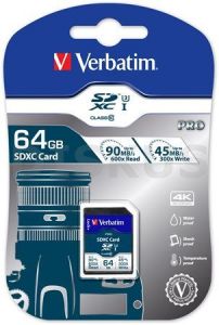 VERBATIM / Memriakrtya, SDXC, 64GB, CL10/U3, 90/45MB/sec, VERBATIM 