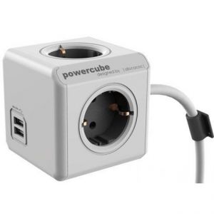 Allocacoc / PowerCube Extended with USB 1, 5m White/Grey