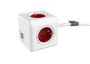 Allocacoc / PowerCube Extended with USB 1, 5m White/Red