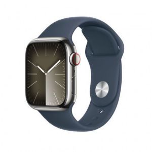 Apple / Watch S9 Cellular 45mm Silver Stainless Steel Case with Storm Blue Sport Band S/M