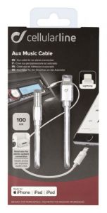 Cellularline / Audio cable Aux Music Cable,  Ligtning connectors + 3.5 mm jack,  MFI certification,  white