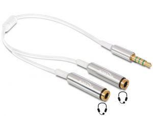 DeLock / Cable audio splitter stereo jack male 3.5mm 4 pin > 2x stereo jack female 3.5mm 4 pin 25cm