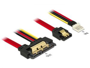 DeLock / Cable SATA 6Gb/s 7pin receptacle+Floppy 4pin power male>SATA 22pin receptacle straight metal 30cm