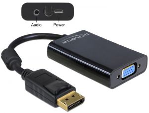 DeLock / Displayport 1.1 male to VGA 15 pin female + audio + power Black adapter