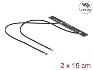 DeLock / Dual Band WLAN WiFi 6 Twin Antenna 2x I-PEX Inc.,  MHF 4L plug 5 dBi 2x 15 cm PCB internal self adhesive