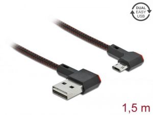 DeLock / EASY-USB 2.0 Cable Type-A male to EASY-USB Type Micro-B male angled left / right 1.5m Black