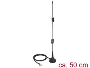DeLock / LTE Antenna TS-9 plug 90 5 dBi fixed omnidirectional with magnetic base and connection cable RG-174 50 cm outdoor black
