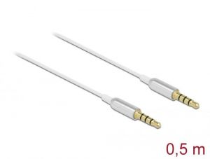 DeLock / Stereo Jack Cable 3.5mm 4 pin male to male Ultra Slim 0, 5m White