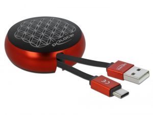 DeLock / USB 2.0 Retractable Cable Type-A to USB-C Black/Red