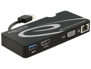 DeLock / USB 3.0 to HDMI / VGA + Gigabit LAN + USB 3.0 Adapter Black