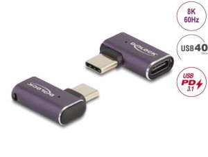 DeLock / USB Adapter 40 Gbps USB Type-C PD 3.1 240 W male to female angled left / right 8K 60Hz metal Purple