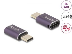DeLock / USB Adapter 40 Gbps USB Type-C PD 3.1 240 W male to female port saver 8K 60 Hz metal Purple