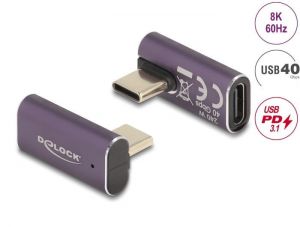 DeLock / USB Adapter 40 Gbps USB Type-C PD 3.1 240 W male to female rotated angled left / right 8K 60Hz Purple