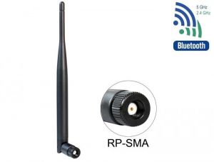 DeLock / WLAN 802.11 ac/a/b/g/n Antenna RP-SMA plug 4 - 5 dBi omnidirectional with tilt joint Black