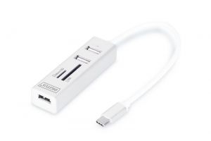 Digitus / USB Type-C OTG 3-Port HUB + Card Reader White
