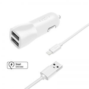 FIXED / Dual USB Car Charger 15W + USB/Lightning Cable,  white