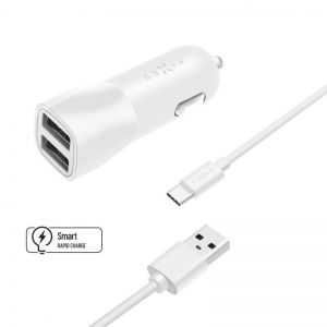 FIXED / Dual USB Car Charger 15W + USB/USB-C Cable,  white