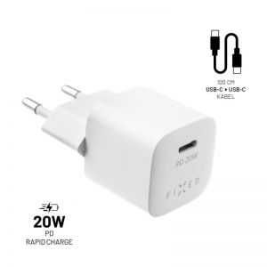 FIXED / Mini Travel Charger 20W + USB-C/USB-C Cable,  white