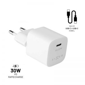 FIXED / Mini Travel Charger 30W + USB-C/USB-C Cable,  white