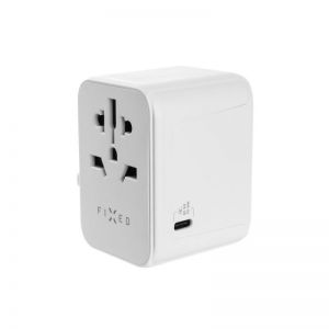 FIXED / travel adapter for EU,  UK and USA/AUS,  with 1xUSB-C and 2xUSB output,  GaN,  PD 30W,  white