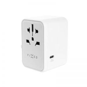FIXED / travel adapter for EU,  UK and USA/AUS,  with 3xUSB-C and 2xUSB output,  GaN,  PD 65W,  white