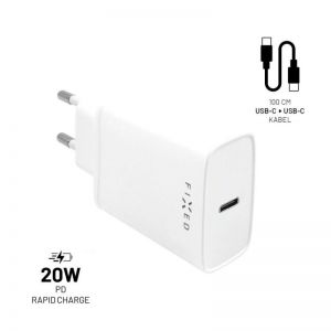 FIXED / USB-C Travel Charger 20W + USB-C/USB-C Cablet,  white