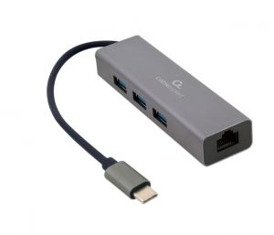 Gembird / USB-C Gigabit network adapter with 3-port USB 3.1 hub Grey