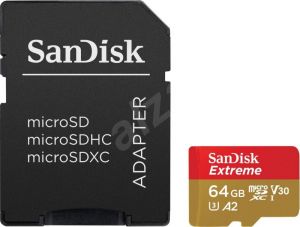 Sandisk / 64GB microSDXC Class 10 U3 V30 A2 Extreme + adapterrel