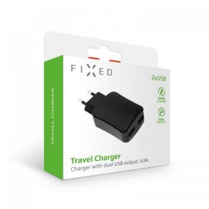 FIXED / Travel charger with 2xUSB output,  24W (2x2.4A),  black