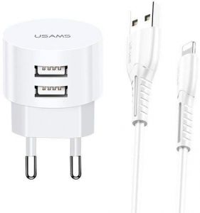 Usams / XTXLOGT1804 Dual USB Wall Charger + Lightning Cable 1m White