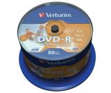 VERBATIM DVD-R lemez, nyomtathat, matt, no-ID, 4,7GB, 16x, 50 db, hengeren, VERBATIM