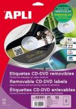 APLI Etikett, CD/DVD, A4, matt, eltvolthat, APLI