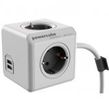 Allocacoc PowerCube Extended with USB 1, 5m White/Grey