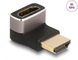 DeLock HDMI Adapter male to female 90 downwards angled 8K 60Hz Grey metal