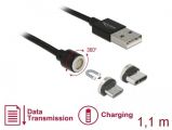 DeLock Magnetic USB Data and Charging Cable Set for Micro USB / USB Type-C 1, 1m Black