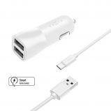 FIXED Dual USB Car Charger 15W + USB/USB-C Cable,  white