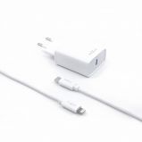 FIXED set of travel charger with USB-C output and USB-C/Lightning cable,  PD support,  1 meter,  MFI,  18W,  white