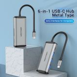  VENTION USB-C to USB3.0*3/TF/SD/PD Hub 0.15M Gray Aluminum Alloy Type