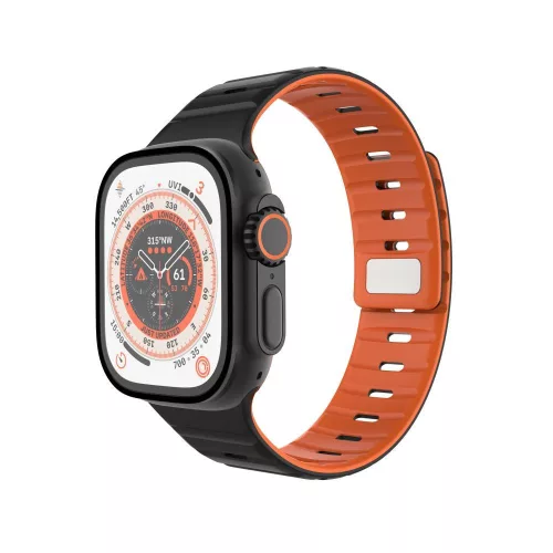 FIXED mágneses szilikon óraszíj Apple Watch 42/44/45/46/49mm-hez, fekete