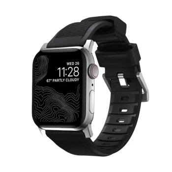  Nomad Rugged Strap with Connectoor Silver for Apple Watch 42/44/45/49mm Black