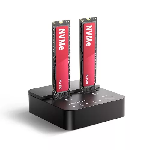 AXAGON ADSA-M2C22L USB-C 20Gbps docking station for 2× M.2 NVMe SSD with disk cloning function without PC