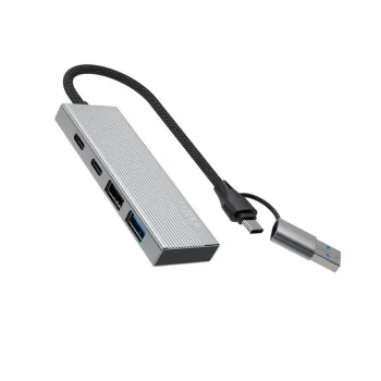 FIXED 4 portos USB-HUB, sötétszürke