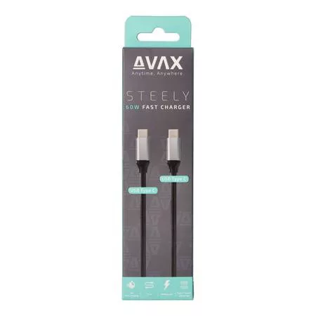 Töltőkábel, USB-C - USB-C, 60W, 1,5 m, AVAX "CB302G", acélszürke